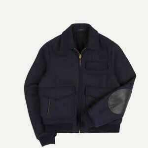 Drakes - Navy Wool and Leather A-2 Bomber Jacket - Size 36